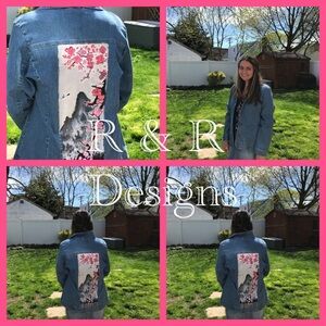 Gorgeous hand painted cherry blossoms Jean jacket